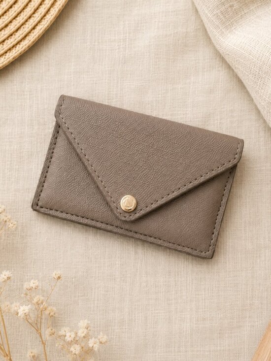 Dagne Dover Accessories - Dagne Dover Pebbled Leather Card Case Wallet Taupe Gray Envelope